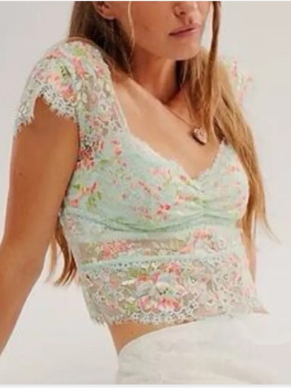 Free People Garden Party Lace Tee Crop Top Size Large